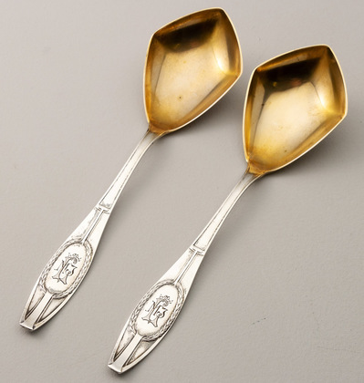 Jugendstil German Silver Serving Spoons (Pair) - Lazurus Posen